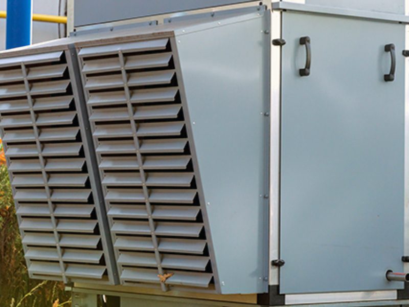 Close-up view of the commercial air handling units louvres